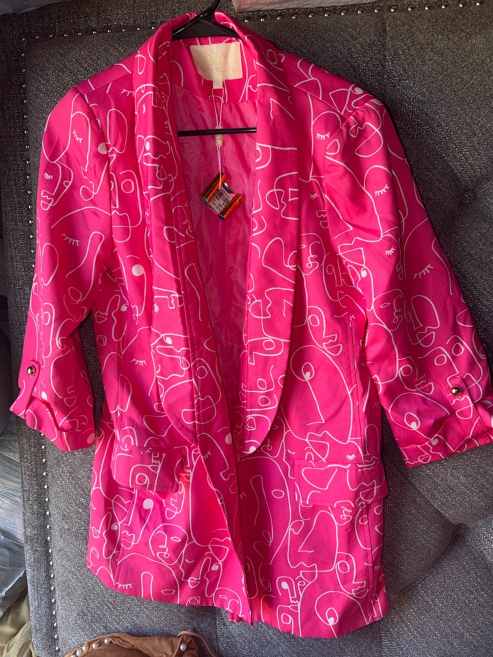 Pink Abstract Print Women’s Blazer Jacket